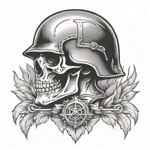 WWII soldier face half skull tattoo design idea