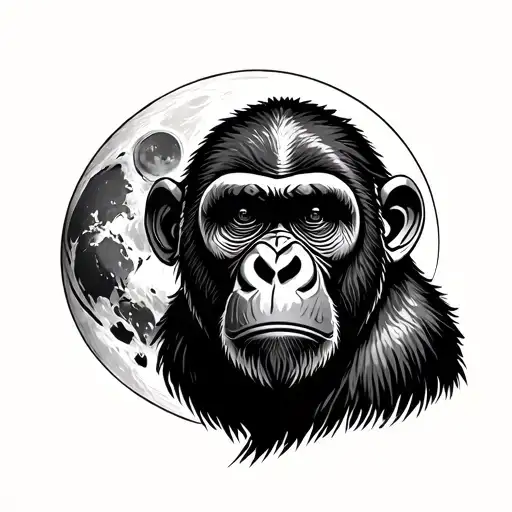 sad ape think love you to the moon tattoo design idea