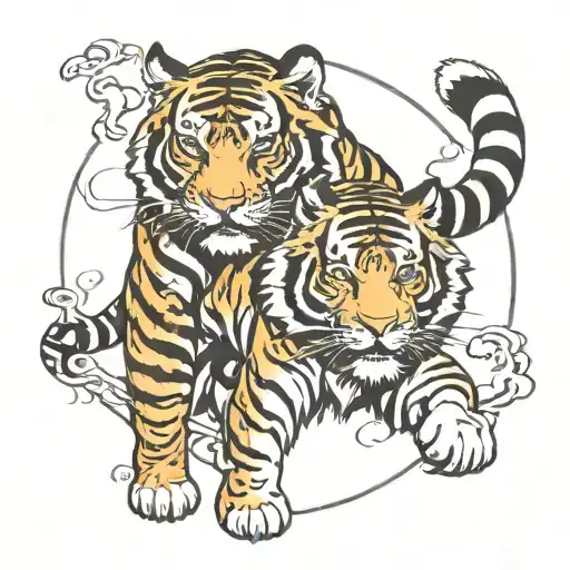 ying and yang tiger walking tattoo design idea