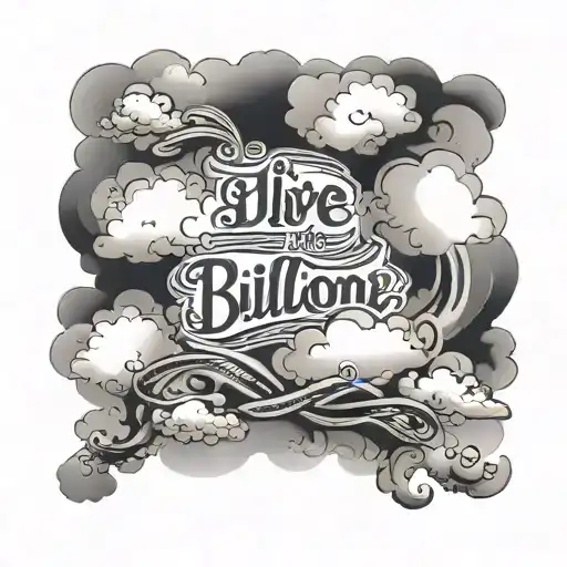 the Name “Billionxire”, clouds surrounding it, and a quotes in the clouds one saying “Comparison is the thief of joy”, & tattoo design idea