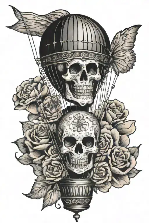 hot air balloon where the balloon is a sugar skull tattoo design idea