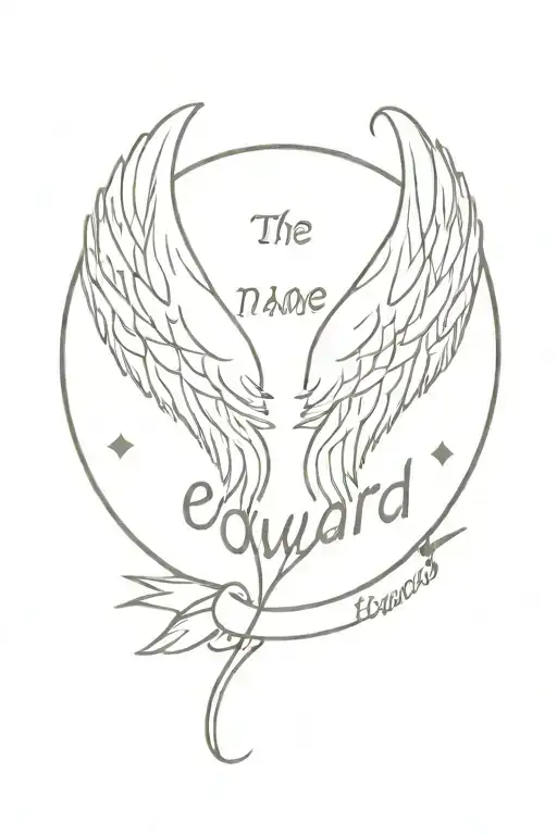 the name edward with angel wings  tattoo design idea