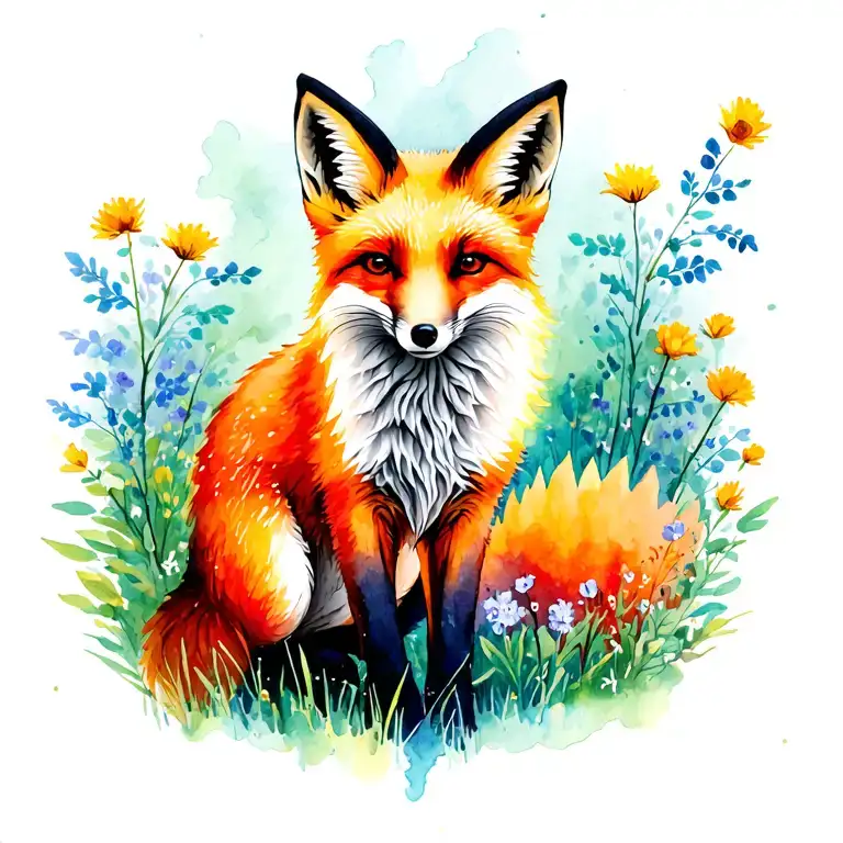 fox in summer scenary tattoo design idea