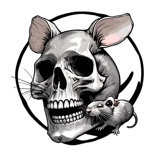 a skull with a rat and a small rat tattoo design idea