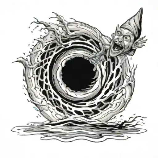 A whirlpool hole with a man in the middle shouting for helping  tattoo design idea
