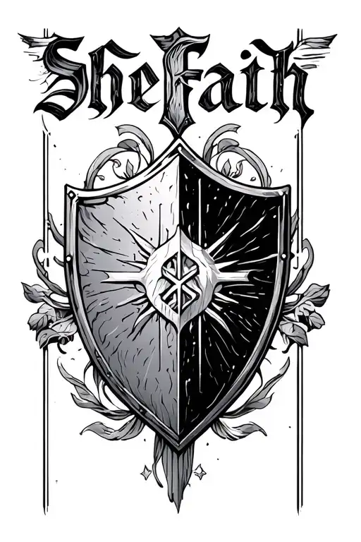 shield of faith written inside surrounded tattoo design idea