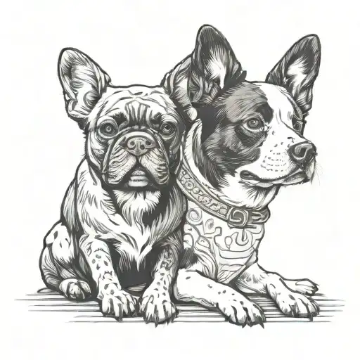 border collie and French bulldog tattoo design idea