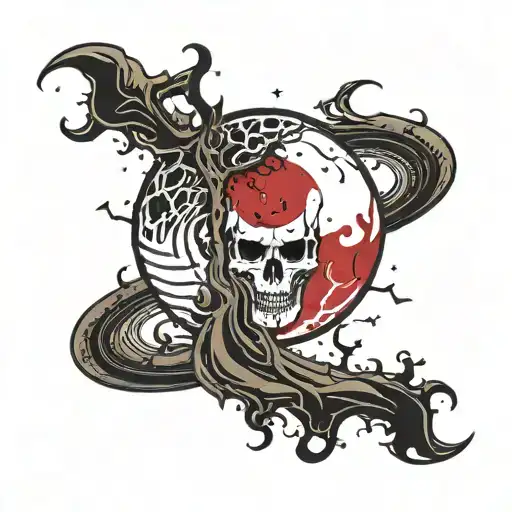 moon-with-liquid-blood-flows-down-half cyber sigilism many many many many curves lines, detailed horror, blood tattoo design idea