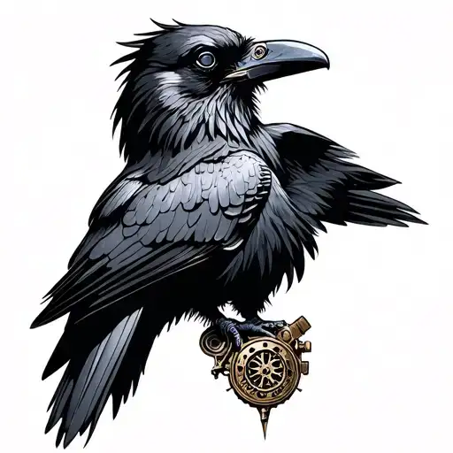 Steampunk Raven tattoo design idea