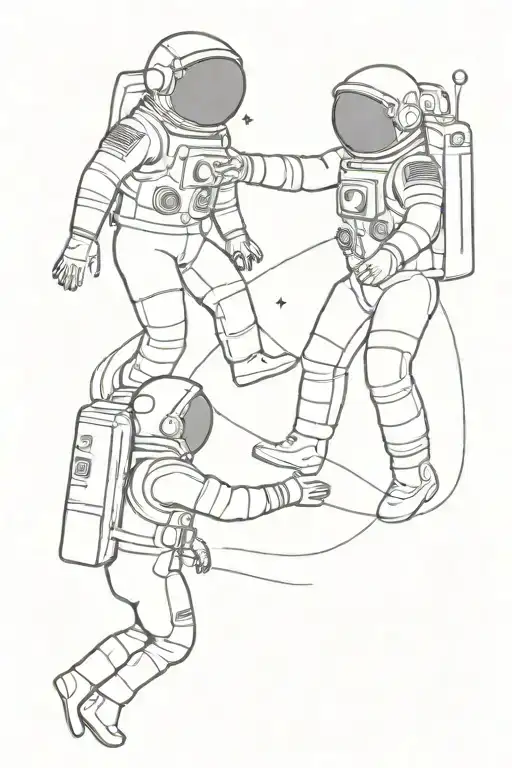 two astronauts floating in space reaching out to one another but are unable to reach each other tattoo design idea