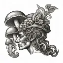 Dionysus god beautiful mushroom growing from head tattoo design idea