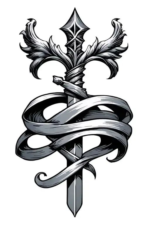 St George's spear wrapped in cherry tattoo design idea