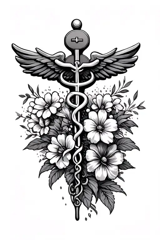 cross and flowers nurse symbolizing healing can't tell time tattoo design idea