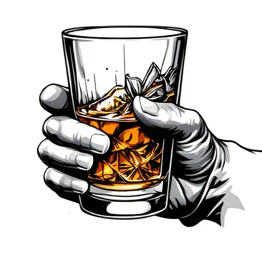 hand holding whiskey glass tattoo design idea