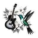 two hummingbirds and a guitar  tattoo design idea