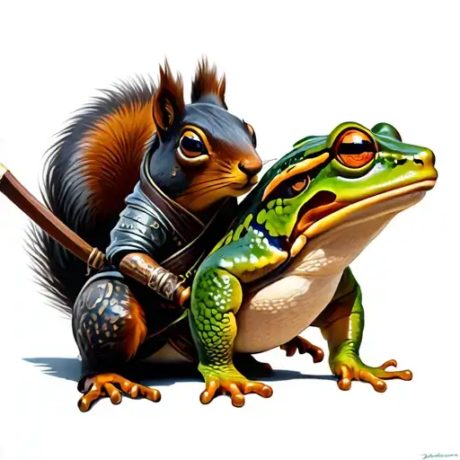 ninja squirrel vs samurai frog tattoo design idea