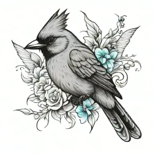 red cardinal, eastern blue bird, hummingbird, and browed turquoise mot mot tattoo design idea