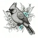 red cardinal, eastern blue bird, hummingbird, and browed turquoise mot mot tattoo design idea