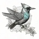 red cardinal, eastern blue bird, hummingbird, and browed turquoise mot mot tattoo design idea