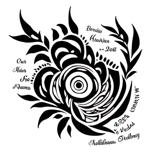 first names and date of birth of our 2 children as well as our wedding date and our first names tattoo design idea