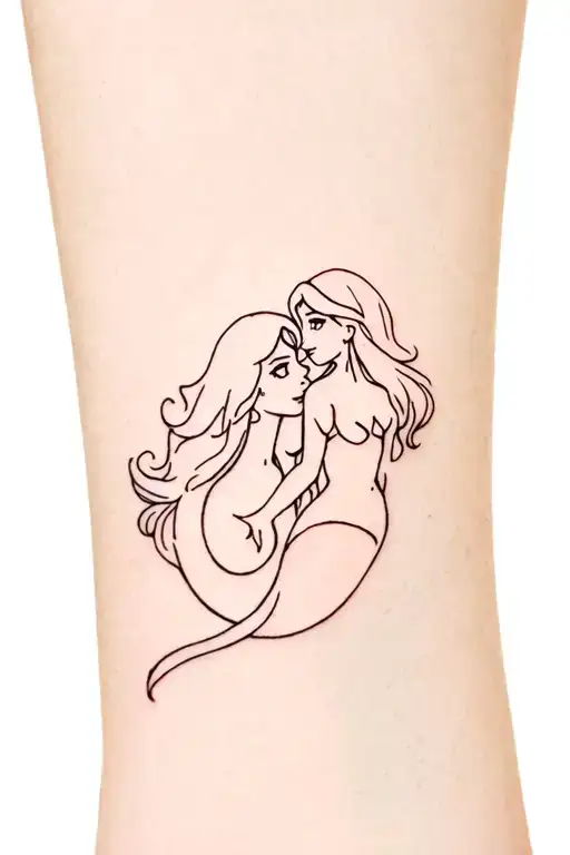 Tattoo with Ariel and melody (the little mermaid 2). Minimalist  tattoo design idea