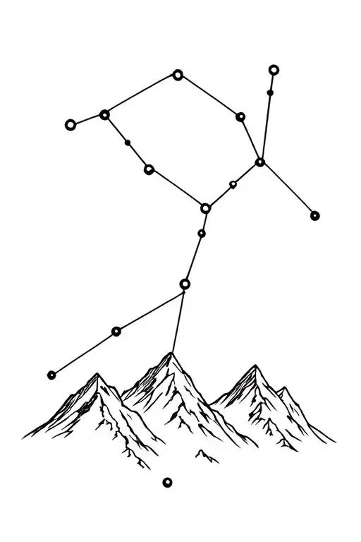 constellations above mountain range tattoo design idea