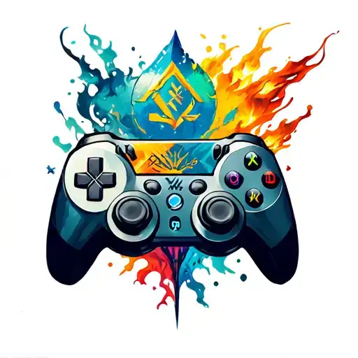 Gaming theme with references to several popular games such as zelda, elder scrolls, mass effect, uncharted and many more tattoo design idea