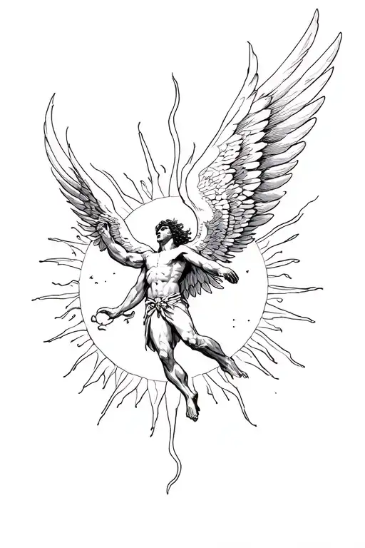 Icarus falling from the sun with his wings melting tattoo design idea