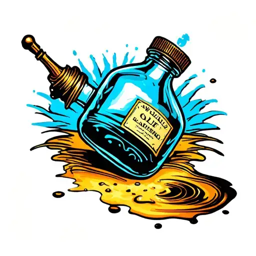 oil bottle spill tattoo design idea