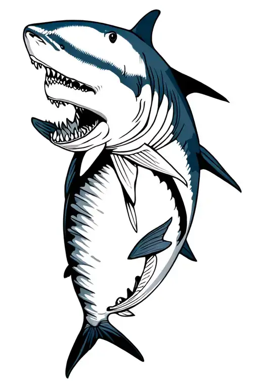 Great white shark with striped bass fish tattoo design idea