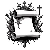 a scroll surrounded by crosses shooting behind it  tattoo design idea