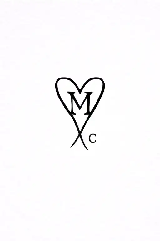 heart shape with initials M C tattoo design idea