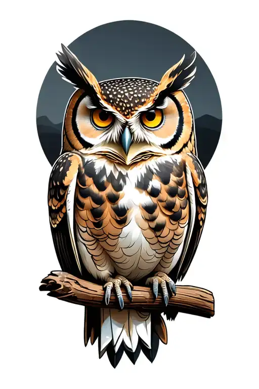 owl surrounded travel landmarks tattoo design idea