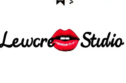 "Lewdcore Studio" "Lewdcore Studio" with bright red lips in between the text tattoo design idea