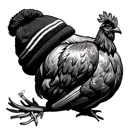bob marley inspired rotisserie chicken with a joint and wearing a beanie tattoo design idea