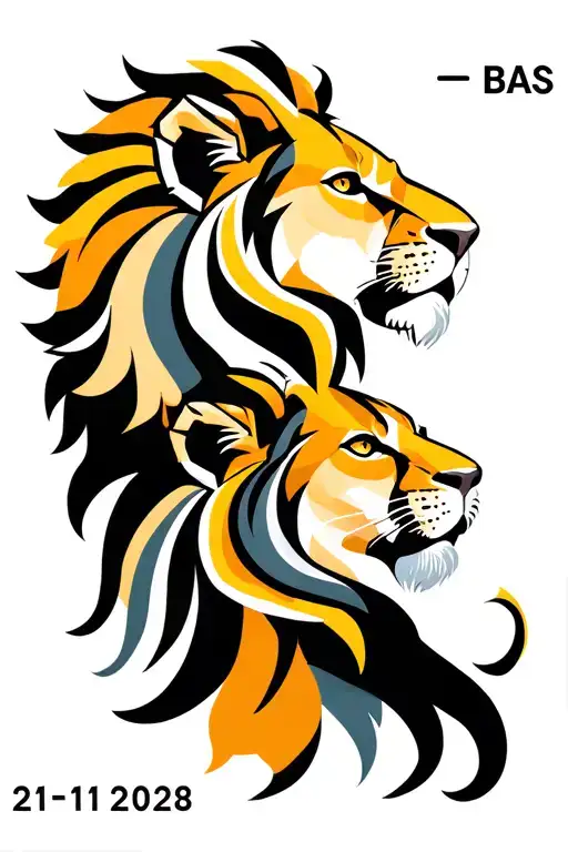 son lion and father lion heads. Name Bas, date 22-11-2023, time 6.48. tattoo design idea