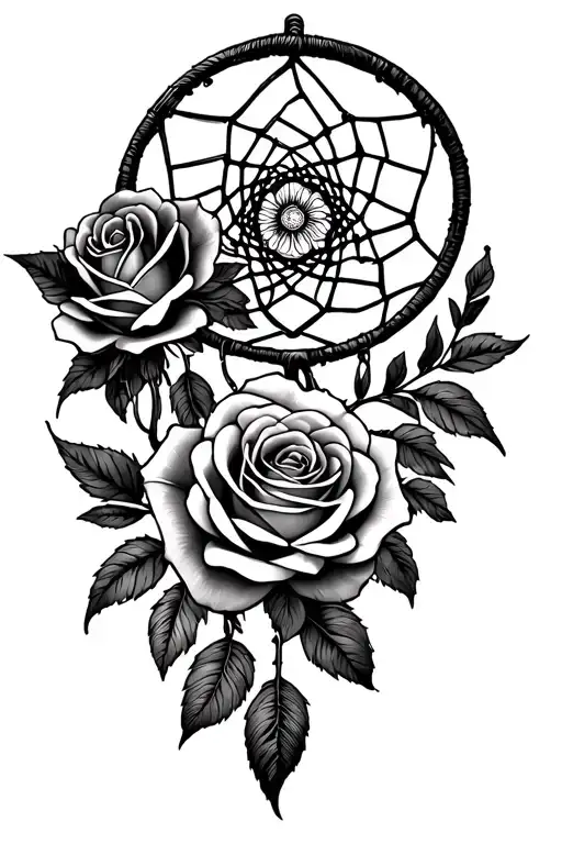 coverup tattoo design featuring roses and a dream catcher tattoo design idea