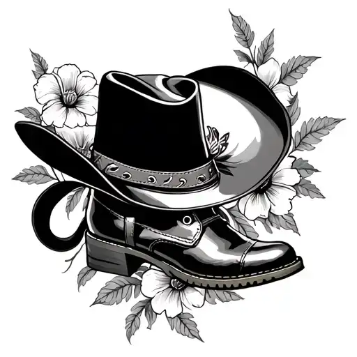 flowers boots cowboy hat tattoo design idea