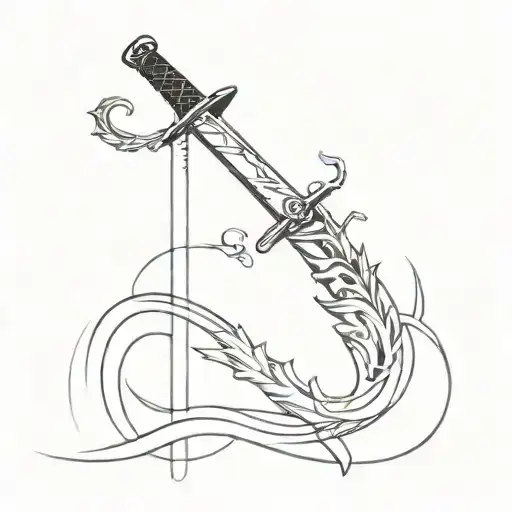samurai sword,mystical,pair,heart fingerprint,samurai,dragon,mysterious,modern style tattoo design idea