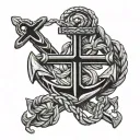 anchor and cross intertwined tattoo design idea