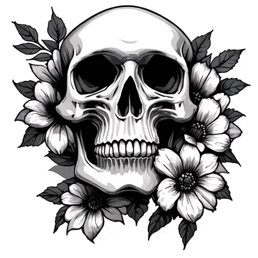 flower and skull tattoo design idea
