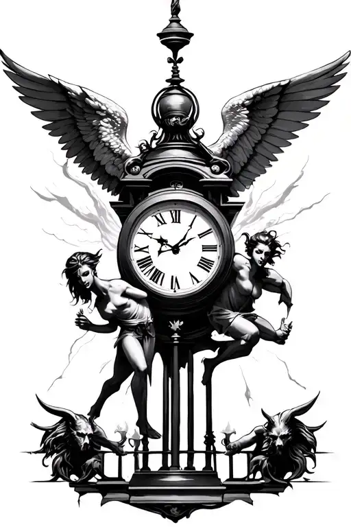 would you put in the Al tattoo app thing, jail bars, angels demons fighting angels winning, somesort of time clock and f tattoo design idea