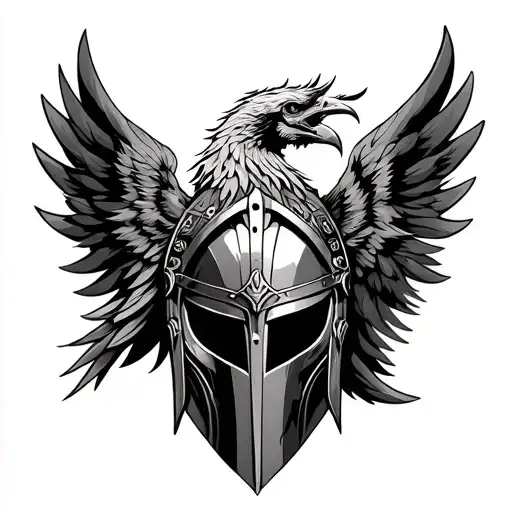 phoenix and gladiator helmet tattoo design idea
