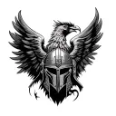 phoenix and gladiator helmet tattoo design idea