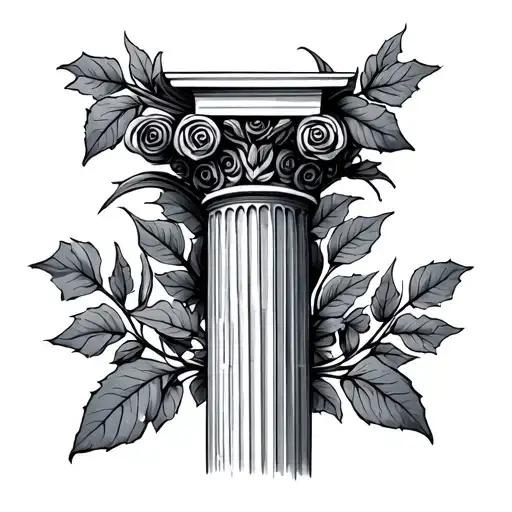 greek column and leaves tattoo design idea