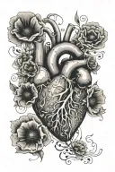 abstract design human heart, poppies, anemones, mushrooms, music, love tattoo design idea