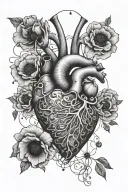 abstract design human heart, poppies, anemones, mushrooms, music, love tattoo design idea