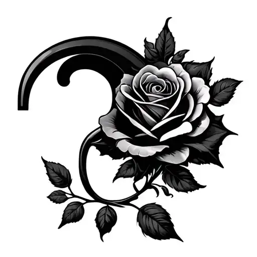 question mark and black rose tattoo design idea