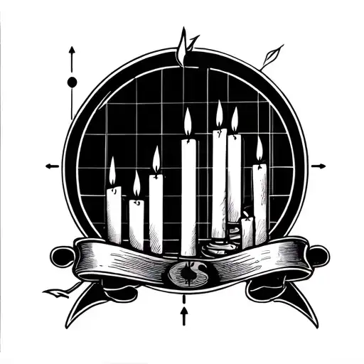 A simple tattoo featuring a black-and-white candlestick chart, with candles rising and falling, representing the financi tattoo design idea