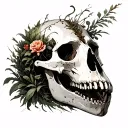 animal skull, decayed, overgrown with vegetation  tattoo design idea